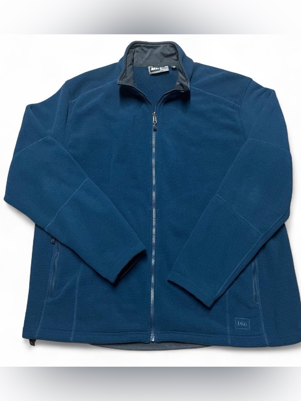 REI Jacket Mens XXL Waffle‎ Knit Fleece Blue Polartec Stretch Zip Up Hiking